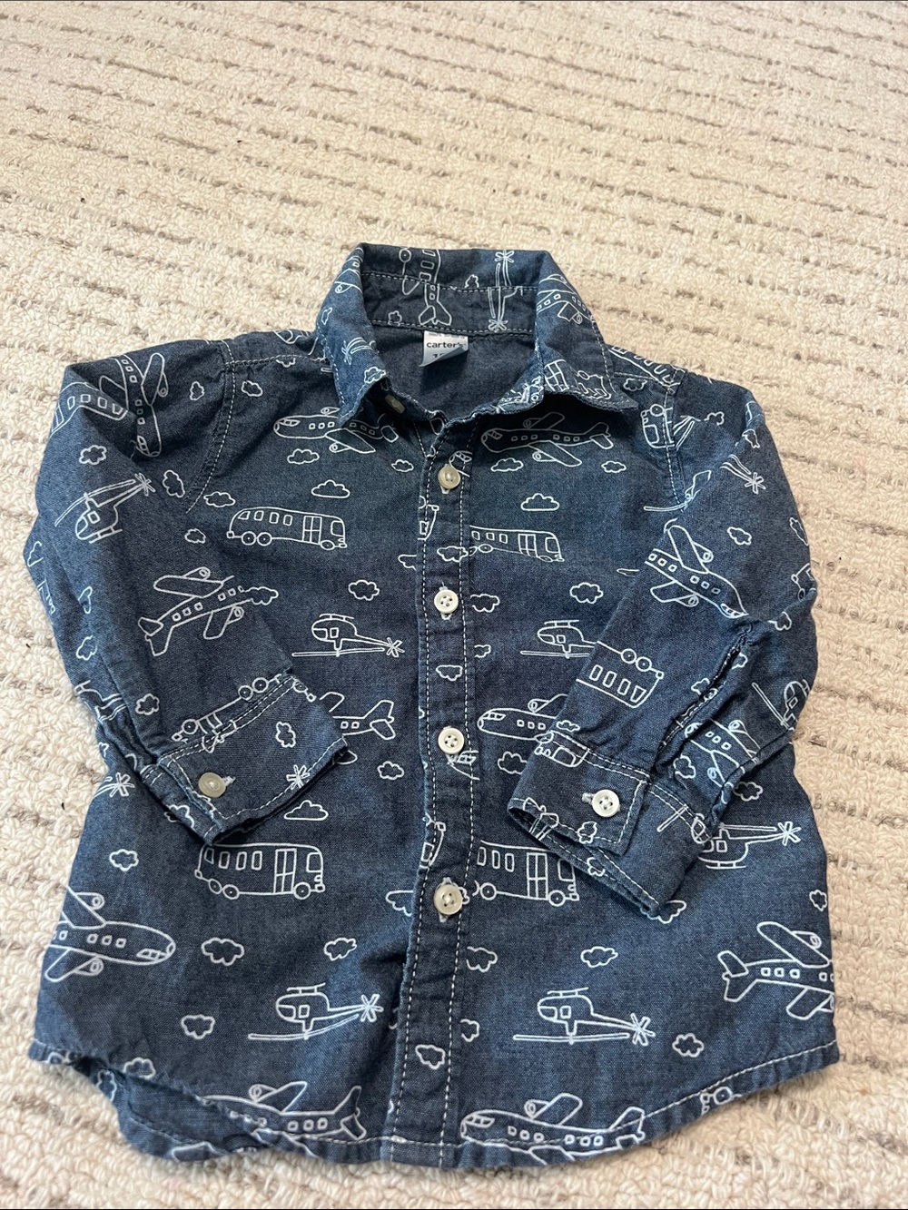 Carter's Dark Blue Airplane & Vehicle Print Button-Down Shirt